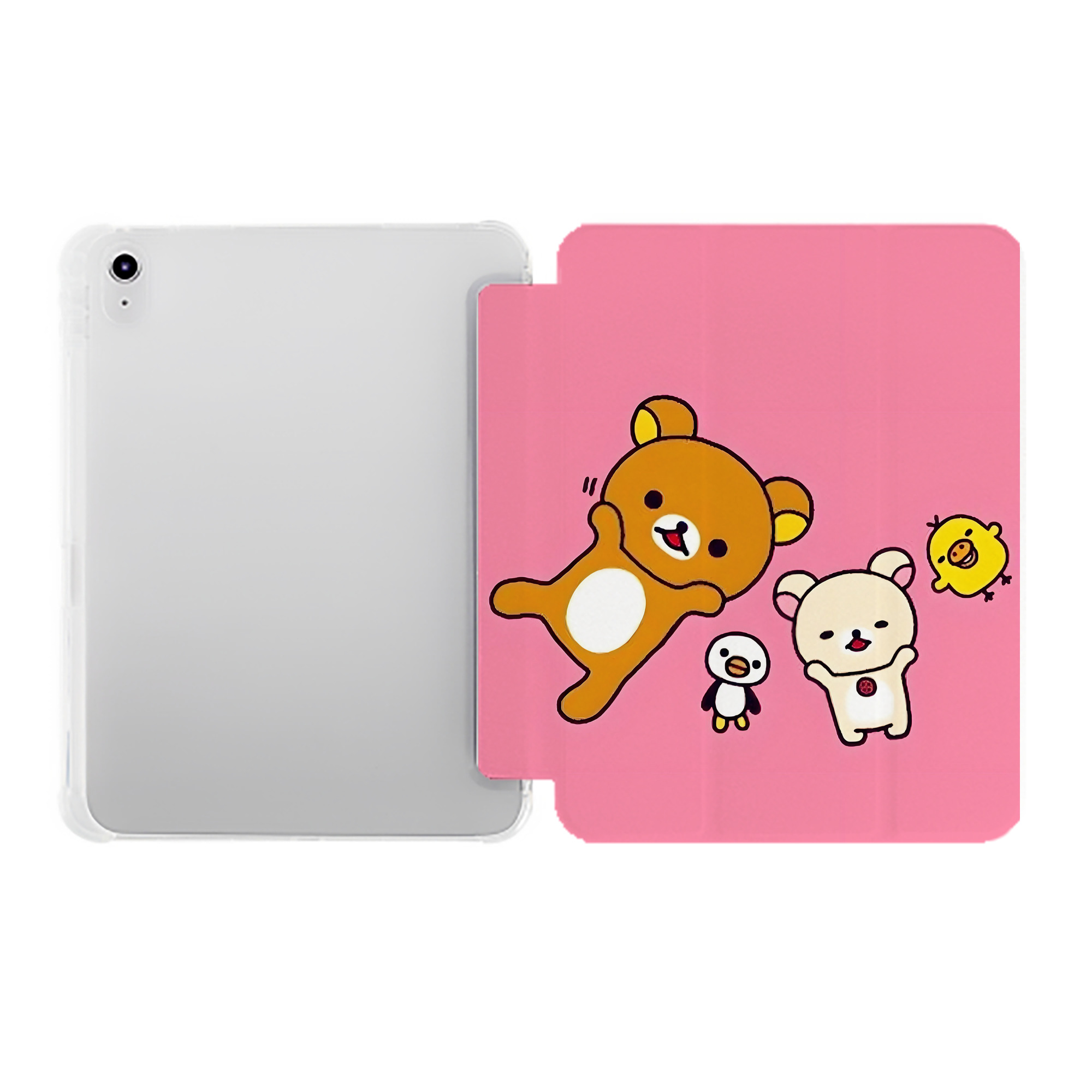 （画像用） リラックマ リラックマ キイロイトリ Rilakkuma Korilakkuma Kiiroitori IPad ケース ペン収納付き 三つ折りスタンド PUレザー×シリコン 対応機種9.5/10.5/10.9インチ